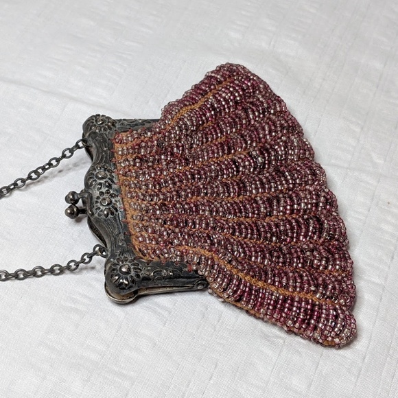 SOLD 🔮 Vintage 1920's Purple Beaded Coin Purse 20s Flapper Bag - SMALL - Picture 7 of 8